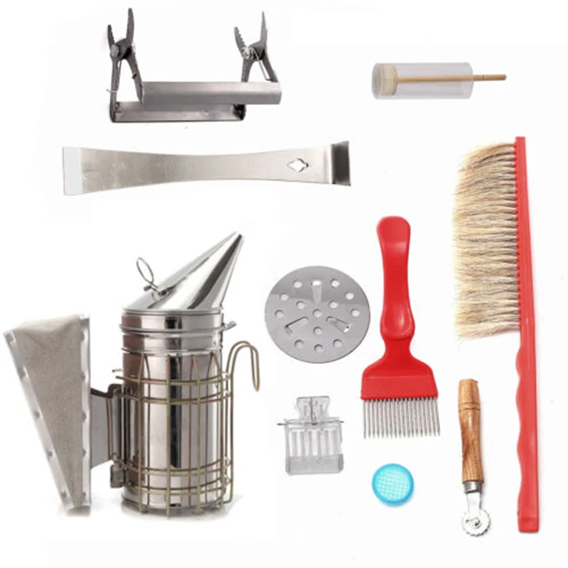 

8-in-1 Kit Beekeeping Equipment Bee Smoker Brush Catcher Fork Cage Queen Hive Tools Set for removing the frame Queen Mark Bottle