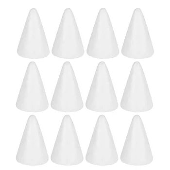 

12pcs Handmade White Solid Foam Cone Children DIY Craft Cone Accessories Home Cone for Christmas (10x7cm)