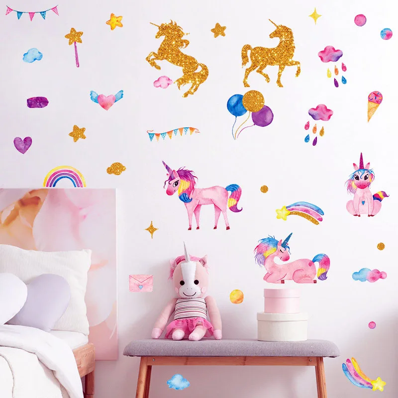Cartoon Unicorn Rainbow Wall Stickers Children's Room Kindergarten Home