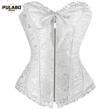 

2020 New Women Front Overbust Zip Corset Jacquard Floral Lace Up Boned Shaperwear Fashion Steampunk Bustiers Gothic Clubwear