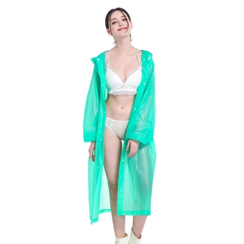 

Women Waterproof Jacket PEVA Button Hooded Raincoat Poncho Rainwear Thickened Clear Transparent Camping Waterproof Rainwear Suit
