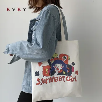 

Women's Large Capacity Canvas Totes Bags Korean Shoulder Cloth Shopping Eco Foldable Female Handbag for Women 2020 Shopper Bags