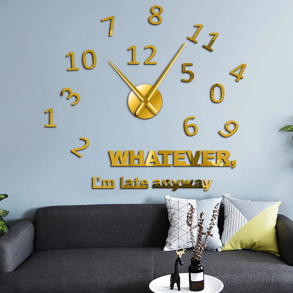 Whatever I'm Late Anyway Inspirational Quote Wall Art Large Numbers DIY Wall Clock Living Room Wall Watch Procrastinators Gifts 3