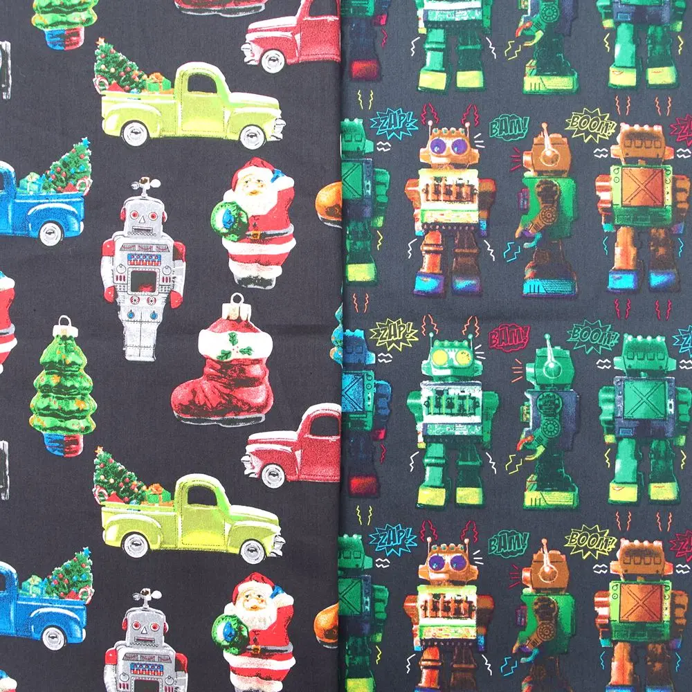 

1 yard Christmas fabric, robot,car,Santa Claus, Boot, Christmas tree printed Cotton Poplin Fabric (width=140cm)