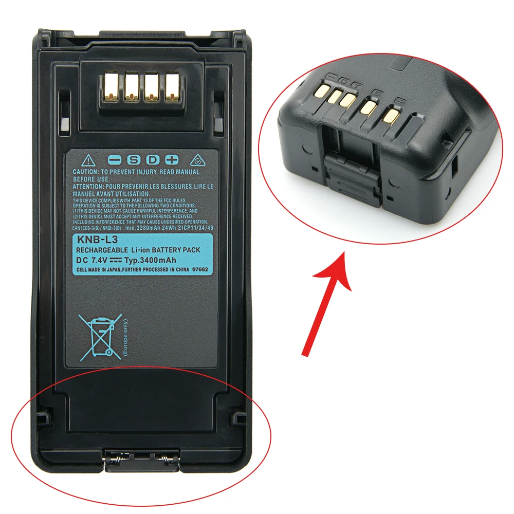 3400mAh KNB-L3 Battery for Kenwood VP6230 TK-5430 NX-5000 NX-5200 NX-5300 Series Walkie Talkies Replacement Li-ion Battery