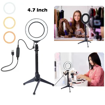 

LED Ring Light 4.7 Inch With desktop Tripod Stand USB LED Light Ring Photography Flash Lamp For Makeup Video Dimmable Light#052
