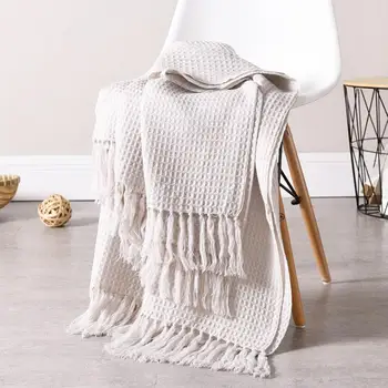 

23 Knitted Throw Blankets For Sofa Solid Color 130*160CM Portable Plane Blanket Grey Home Decor Crochet Tassels Throws