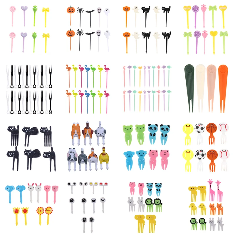 6/10/50pc Fruit Pick Toothpick Party Decoration Animal Cartoon Children Snack Cake Dessert Food Fruit Forks Lunch Bento Accessor