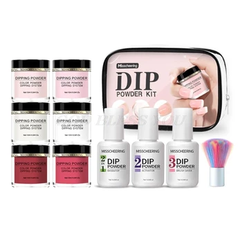 

Dipping Powder Set Base Coat Brush Natural Dry Pigment Nail Infiltration Powder Kit Manicure Nail Art Decoration Drop Shipping