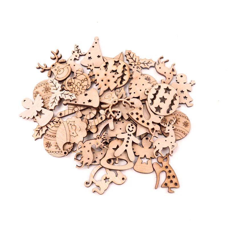 Description Picture 2 of item30mm 40pcs Wooden Christmas Series Pattern Scrapbooking Craft DIY Embellishment for Handmade Sewing Home Decoration MZ428