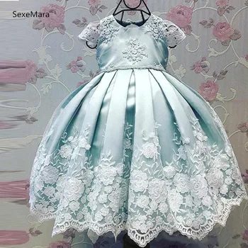 

Lovely Baby Girls Birthday Dresses Cap Sleeve Ball Gowns with Lace Kids Pageant Party Wear Custom Made