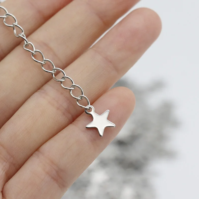 20/50/100pcs/lot 9x10mm Stainless Steel Star Moon Charms Pendants Star Floating Charm for DIY Necklace Jewelry Making Findings