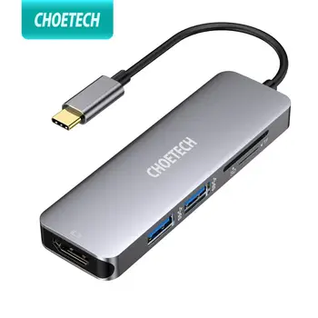 

CHOETECH USB C Hub Multiport Converter With 4K HDMI 30Hz Video Output 2 USB 3.0 Ports and SD & TF Card Reader For MacBook Pro