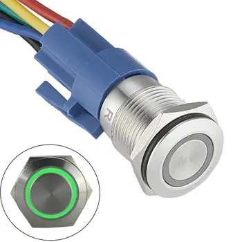 

IK10 Push Button Switch Controller 12V DC Stainless Steel Self-locking Silver alloy W/ Pigtail Socket