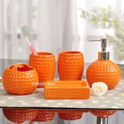 Simple ceramic bathroom supplies five-piece color lotion bottle toothbrush holder soap dish bathroom accessories
