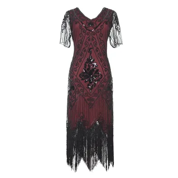 

Vintage Sequin Dress 1920s Great Gatsby Embroidery Short Sleeve Women's Flapper Dresses S-3XL