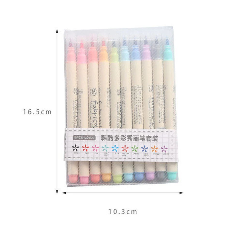 10pcs Brush Pen Soft RFID Blocking Watercolor Pen Fabricolor Stationery Highlighter Safe Drawing Pen Set School Supplies