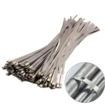 

100PCS Stainless Steel Metal Locking Cable Ties 4.6x300mm Exhaust Wrap Coated Locking Cable Zip Ties Lock Tie Wrap