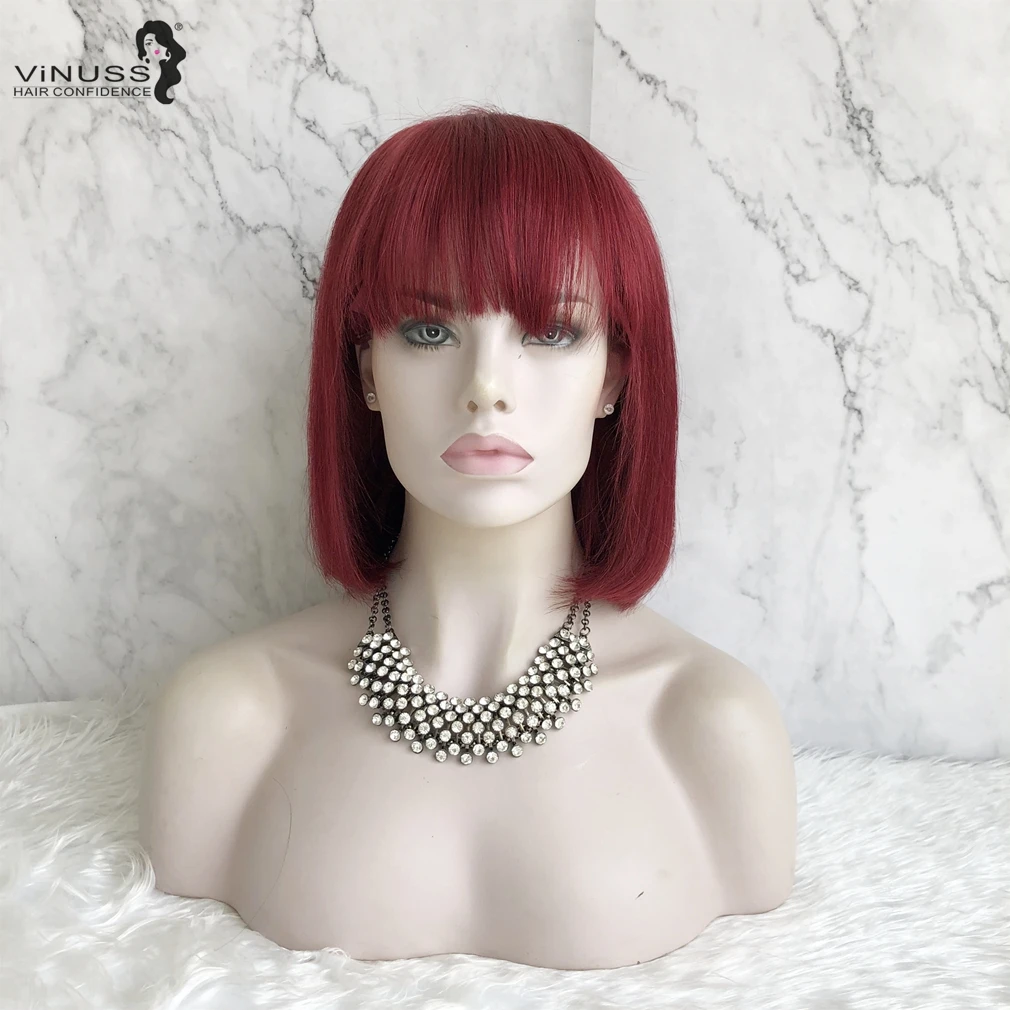 Красный Синтетические волосы на кружеве человеческие волосы парики предварительно вырезанные 13X4 бразильские волосы Remy 99J бордовый бесклеевой парик с челкой для черный Для женщин 150% Плотность