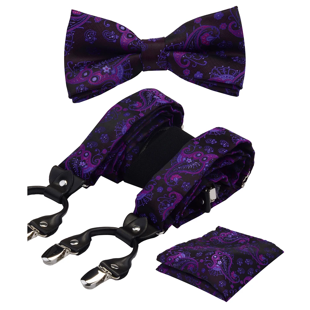 Gusleson мужские подтяжки Цветочные Пейсли различные подтяжки Классические 6 зажимов Y Форма подтяжки галстук-бабочка и карман квадратный набор