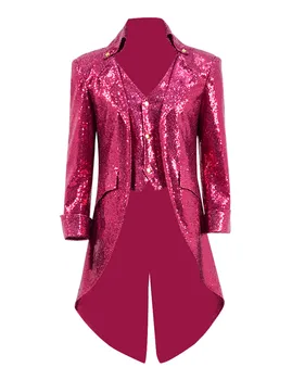 

Cosdaddy 6Colors Bling Steampunk Jacket Sequin Tailcoat for Women Men Stage Show Party Costume Retro Sequin Coat