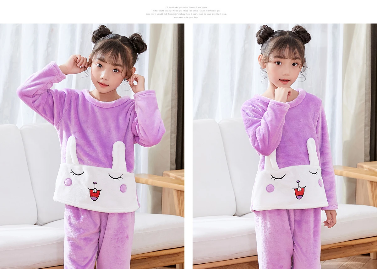 От 2 до 12 лет, осенне-зимние детские фланелевые пижамы милые мягкие плотные комплекты с кроликом и кроликом для маленьких мальчиков и девочек флисовые комплекты для мальчиков-подростков