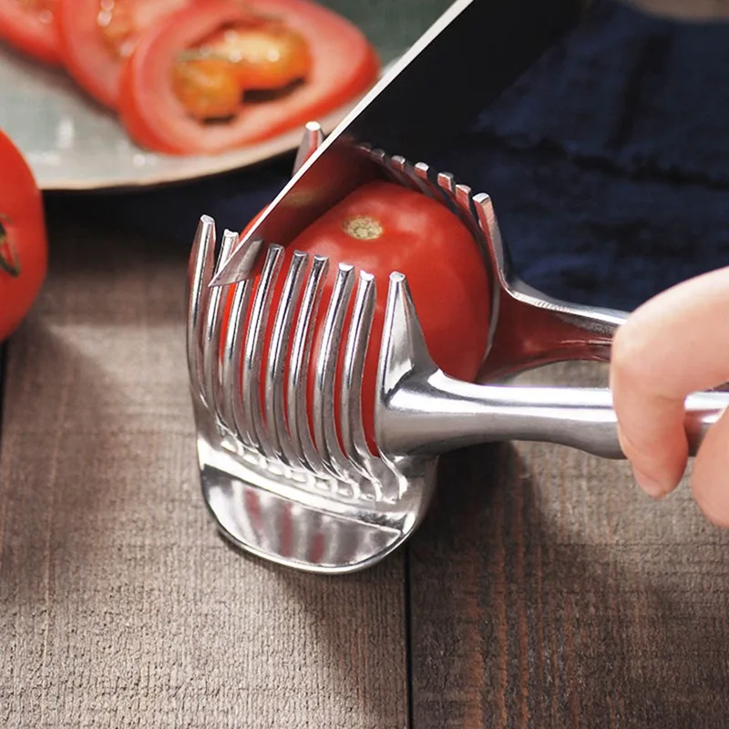 

1Pc Handy Stainless Steel Potato Slicer Tomato Cutter Tool Shreadders Lemon Cutting Holder Safety Kitchen Cooking Tools