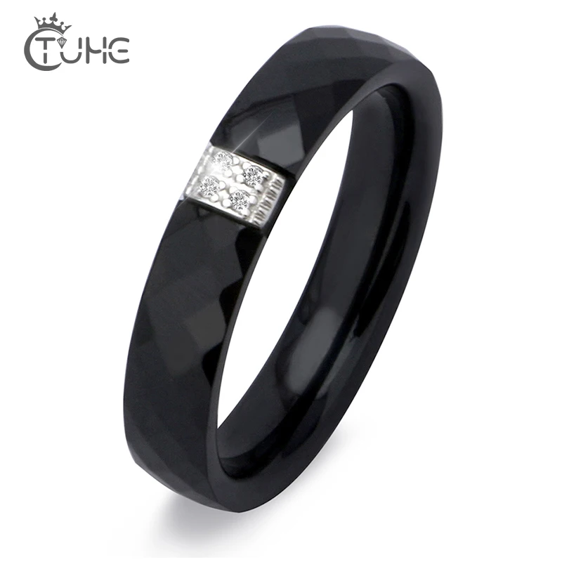 Unique Ceramic Black Rings Women 4mm White Ring For Women India Stone Crystal Comfort Wedding Rings Engagement Brand Jewelry