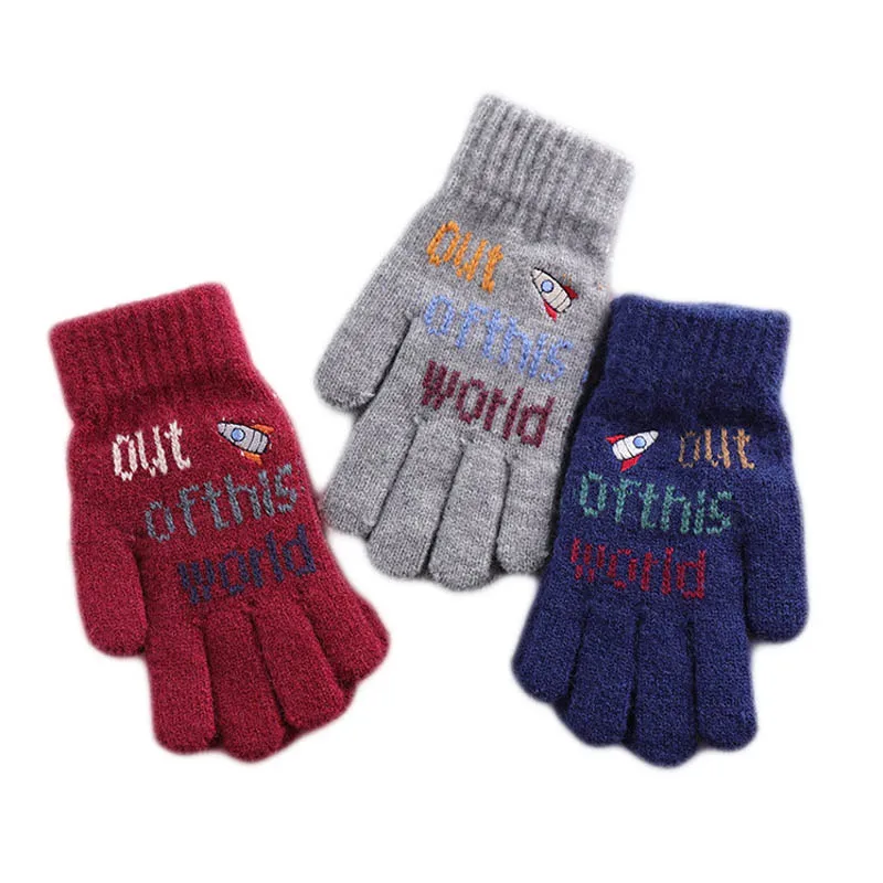 Детские перчатки зима-осень, теплые мягкие вязаные перчатки для мальчиков, модные перчатки для детей, От 5 до 8 лет высокого качества