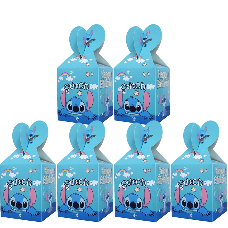 Suministros de fiesta temática de Disney Stitch, caja de dulces para Baby Decoración de bolsa de dulces de dibujos animados, Cajas de Regalo de papel niños|Envoltorios bolsas de