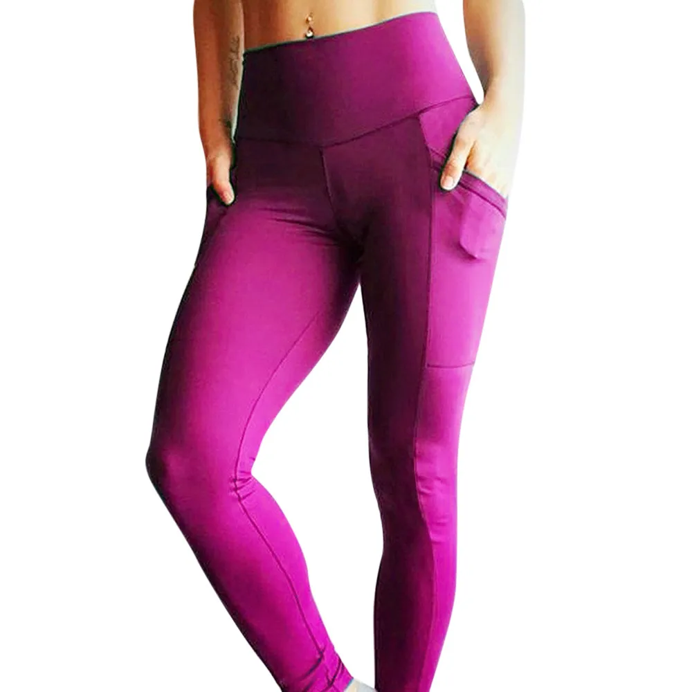 Hot Pink Однотонные стандартные складные штаны для йоги, женские облегающие леггинсы с высокой талией и эффектом пуш-ап для фитнеса, женские спортивные Леггинсы для бега и тренировок - Цвет: Hot Pink