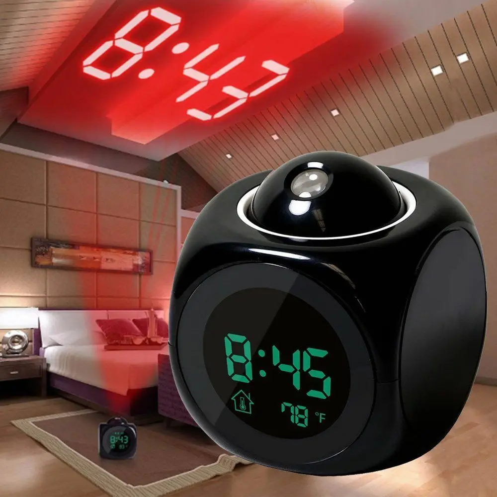 Alarm Clock Time Temperature Projector LED Digital Projection LCD Talking U8T8 