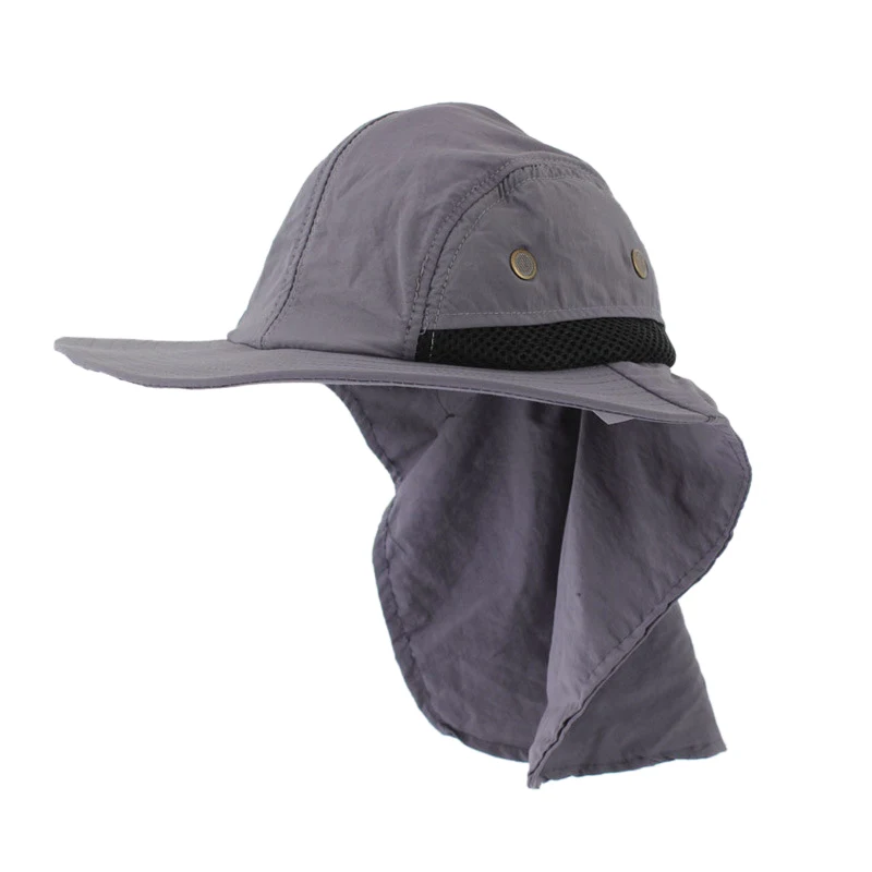 Новинка-Открытый Рыбалка Пешие прогулки Boonie Snap Hat Brim ушной шейный чехол солнцезащитный щиток Кепка серый цвет