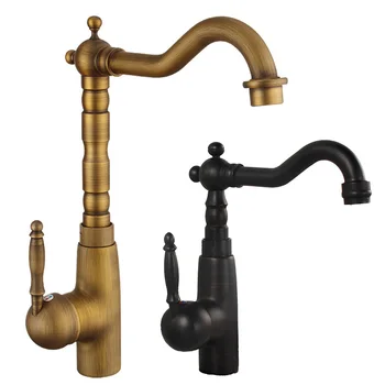 

European Retro Rotatable Hot and Cold Faucet Antique Mixing Faucet Black High and Low Rotatable Bathroom Countertop Faucet