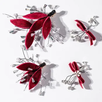 

Bride Hair Clip Earrings Sets 2019 Wedding Hair Accessories Red Handmade Hair Jewelry