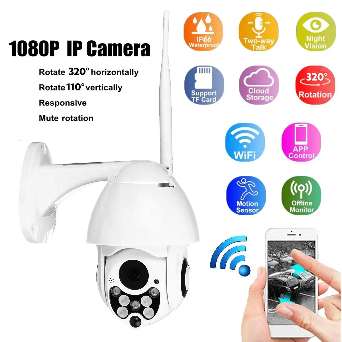 

Waterproof 1080P IP Camera Outdoor WiFi PTZ Pan Tilt Security IP IR Camera Night Vision Full Color Camera HD Camera surveillance