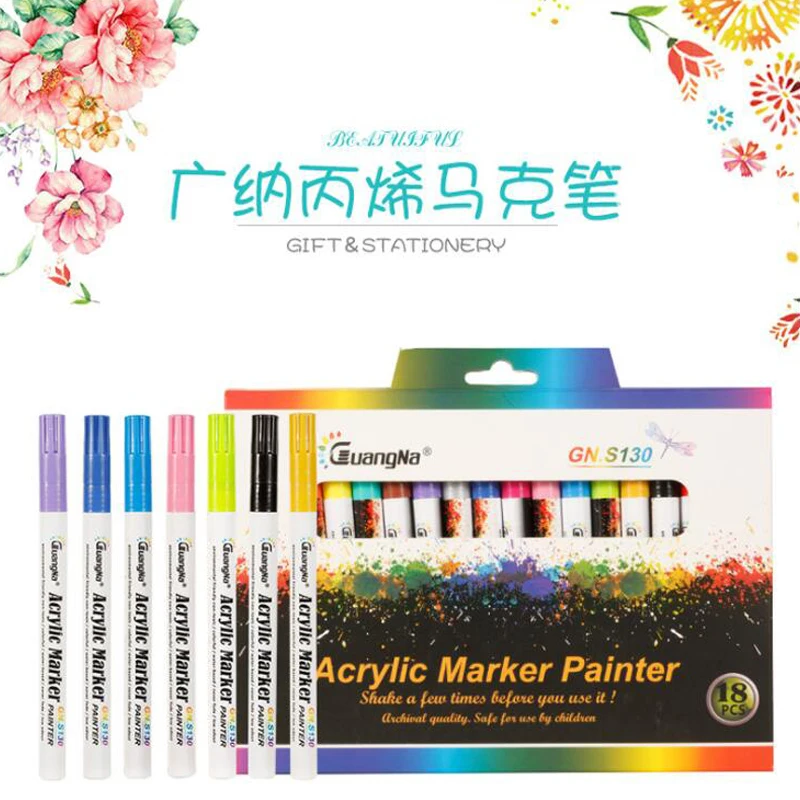 Günstige 18 farben Acryl Paint Marker pen Detaillierte Kennzeichnung Farbe Malen Stifte für Keramik Becher Holz Stoff Leinwand Rock Glas Porzellan
