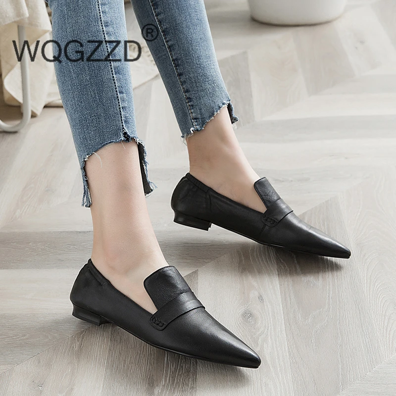 Luxury brand point toe shoes woman genuine leather loafers casual flat shoes women zapatos de mujer