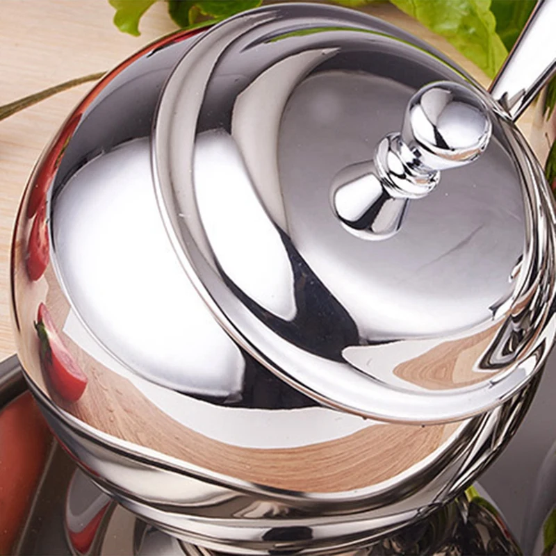 

Kitchen Sugar Bowl Set with Lid Spoon and Tray for Tea and Coffee Stainless Steel Storage Container Condiment Pot Vintage Candy