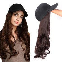 Длинные Синтетические бейсболки парик натуральный черный/коричневый волнистые парики естественным образом соединяющиеся синтетические шляпы парик Регулируемый для девушки партии