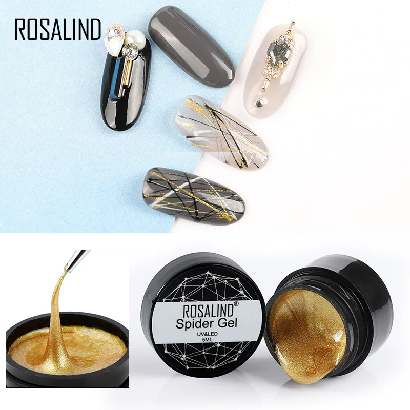 ROSALIND 5 мл гель для дизайна ногтей паук Рисование линии УФ лак замочить от 3D Шелковый гель нужен топ и Базовое покрытие