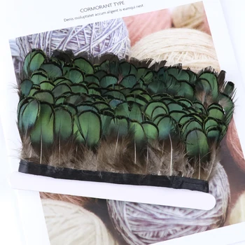 

10 meter Natural green Pheasant feathers trim Chicken feathers on Ribbon for Dresses Clothing Decoration Sewing Crafts plums
