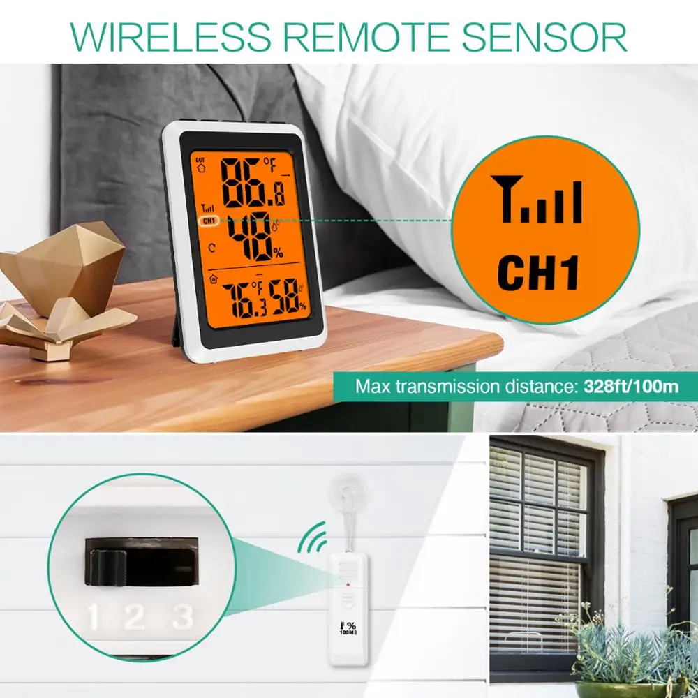 ORIA Thermometer Hygrometer Wireless Bluetooth Outdoor Thermometer Smart  Home Temperature and Humidity Sensor