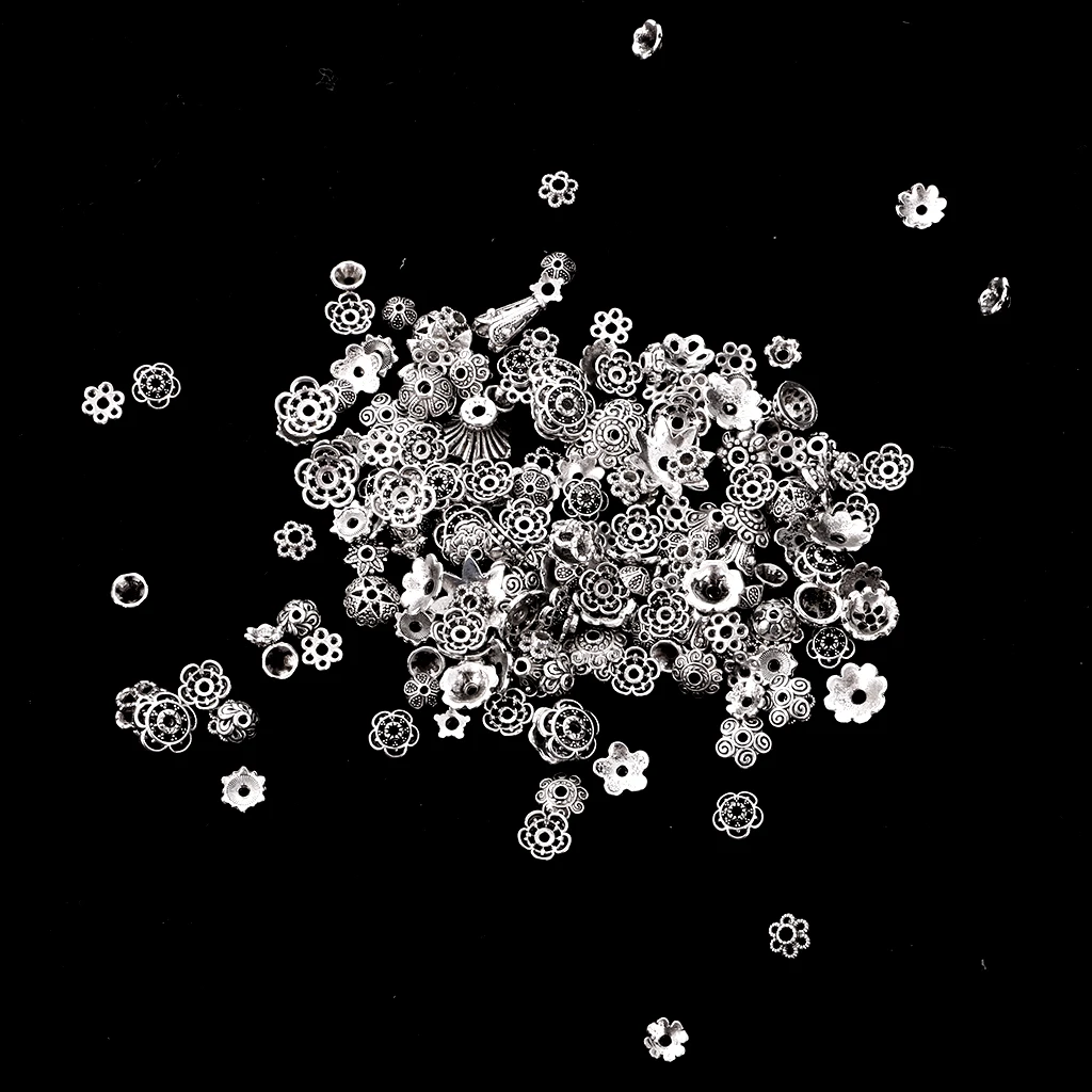 

Set of 50g Vintage Silver Alloy Jewelry Flower Beads Tassel Ends Caps for Necklace Bracelet Charms Craft Findings