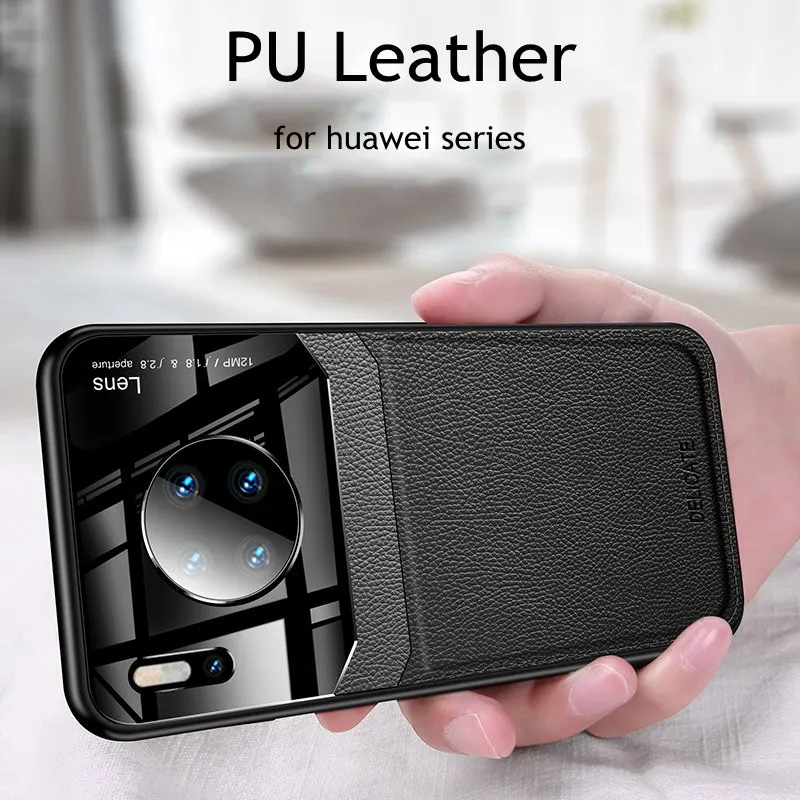 Зеркальный стеклянный чехол для телефона из искусственной кожи huawei p30 p10 plus p20 lite