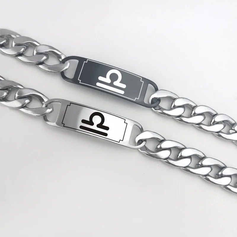 Весы 12 Созвездие браслет из нержавеющей стали Знаки зодиака Ювелирная бирка для собак Braslet для мужчин/женщин подарок на день рождения Прямая поставка