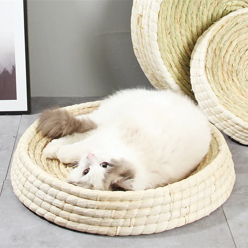 Aapet 1pc Straw Cat Nest Pet Bed House Fleece Soft Kennel For Dog Puppy