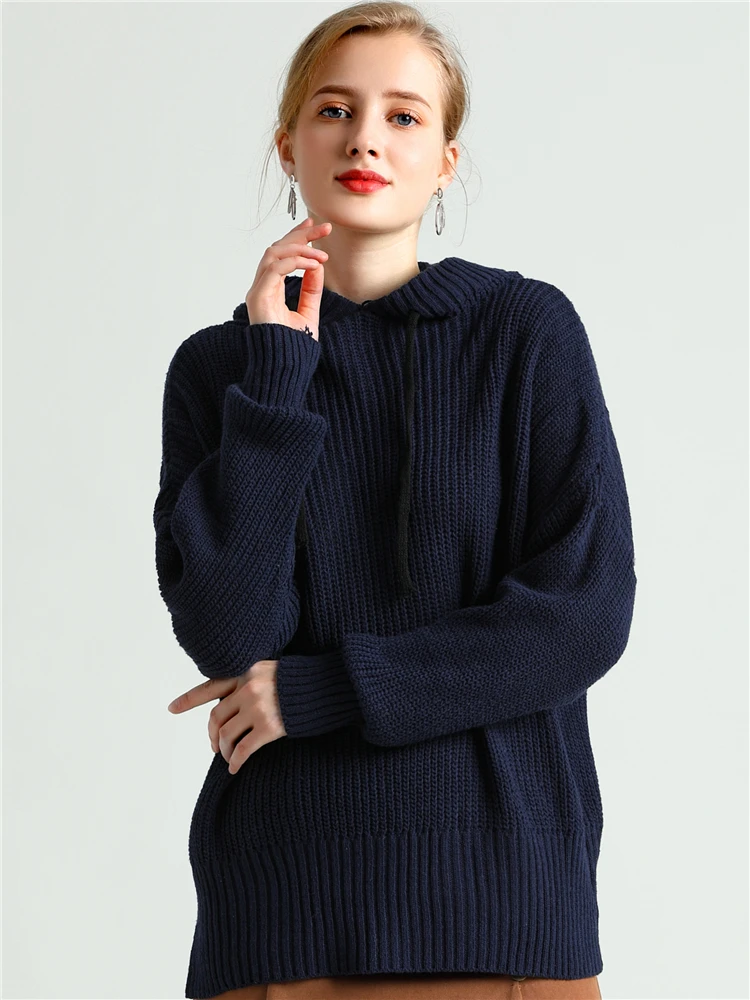 Colorfaith женские пуловеры свитер Новинка Вязание осень зима минималистичное вязание с капюшоном на шнуровке повседневные женские топы SW9355