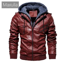 Maxulla/куртка из искусственной кожи, модные мужские байкерские кожаные пальто с капюшоном, мужские облегающие Мотоциклетные Куртки из искусственной кожи в стиле панк, одежда