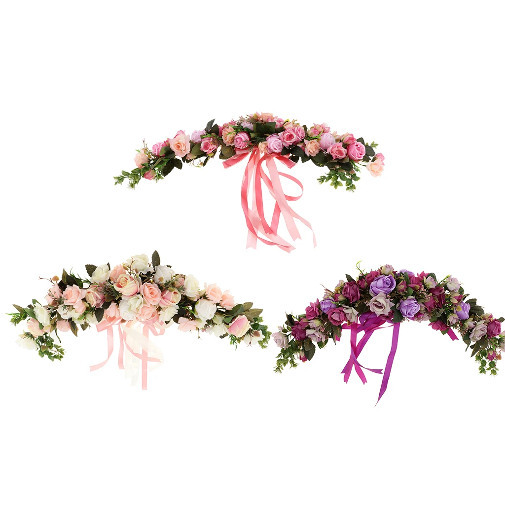 Simulation Rose Wall Door Wreath Flower Garland Indoor Outdoor Wedding Decor Silk Flower Door Trim Garland Flower Arrangement